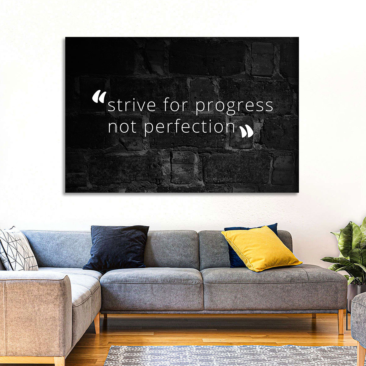 Strive for Progress Brick Typography Wall Art in a room, landscape