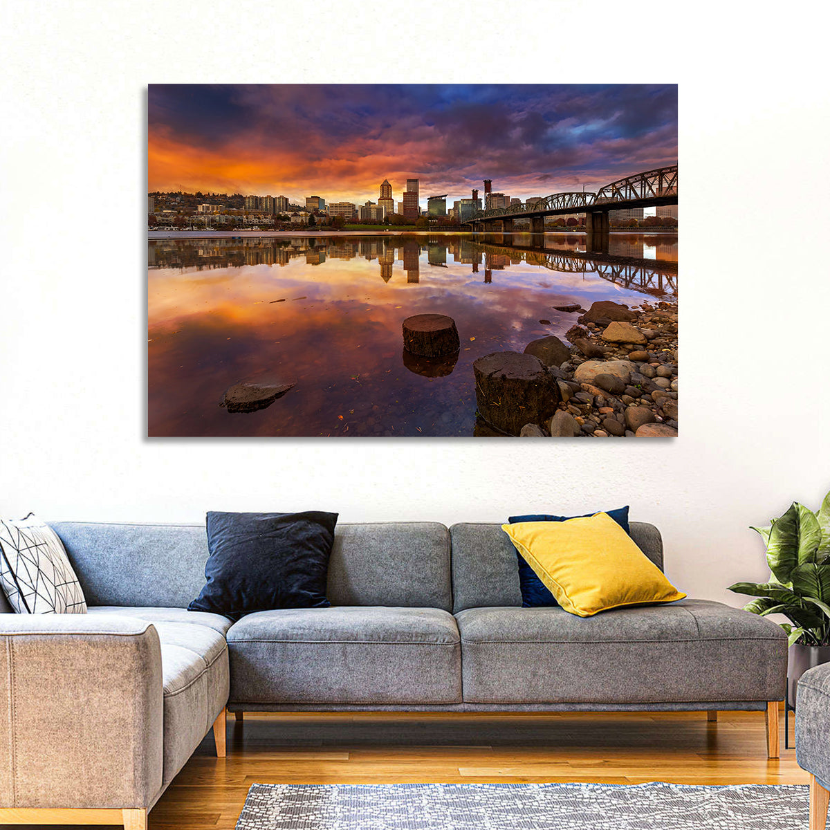 Portland Skyline at Sunset Wall Art
