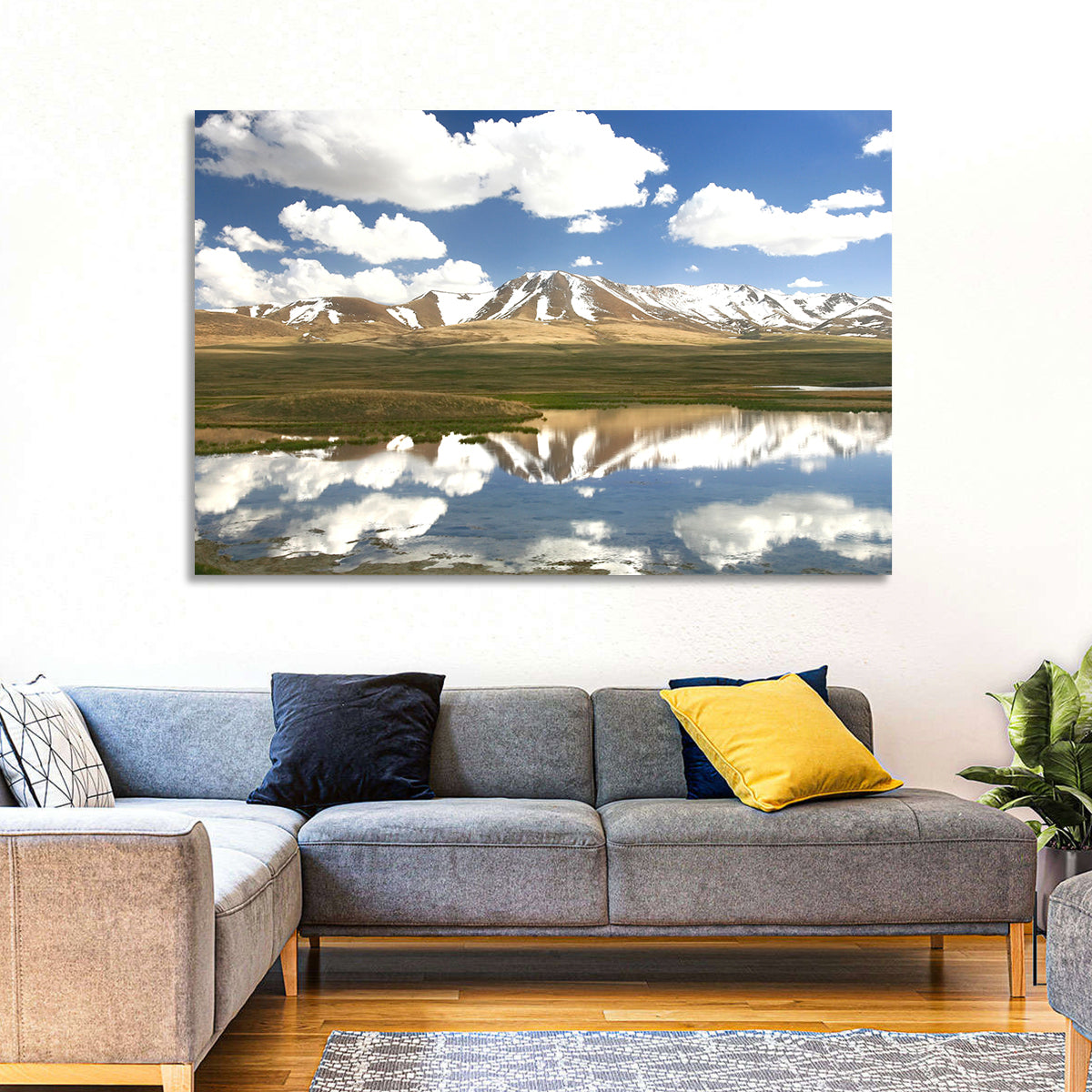 Song Kul Lake Reflection Wall Art in a room, landscape