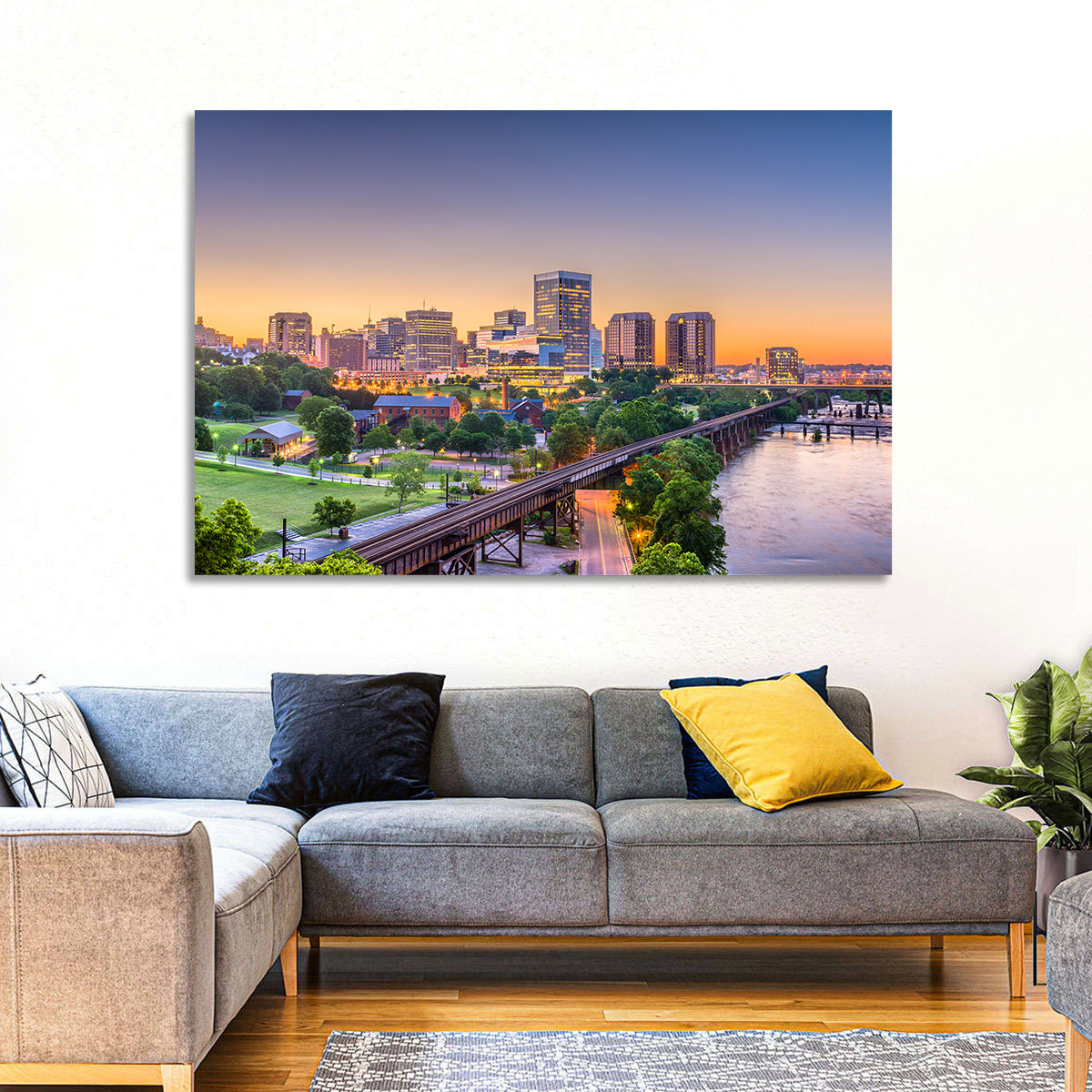 Richmond Skyline at Golden Hour Wall Art in a room, landscape