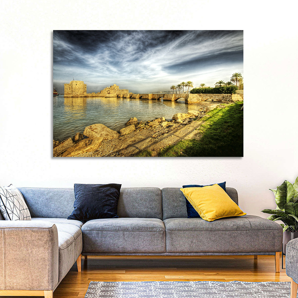 Sidon Sea Castle Wall Art in a room, landscape