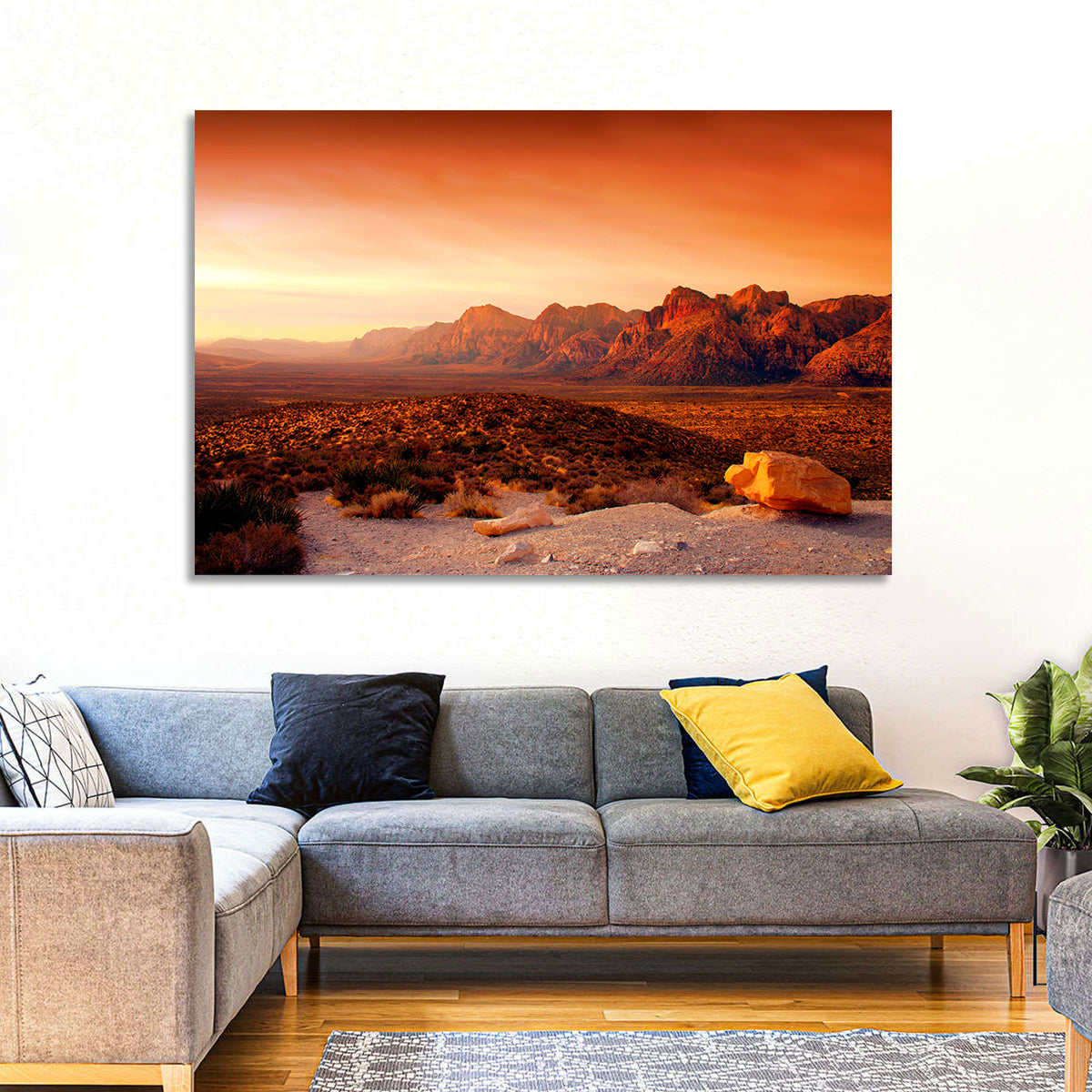 Red Rock Canyon Sunset Wall Art in a room, landscape