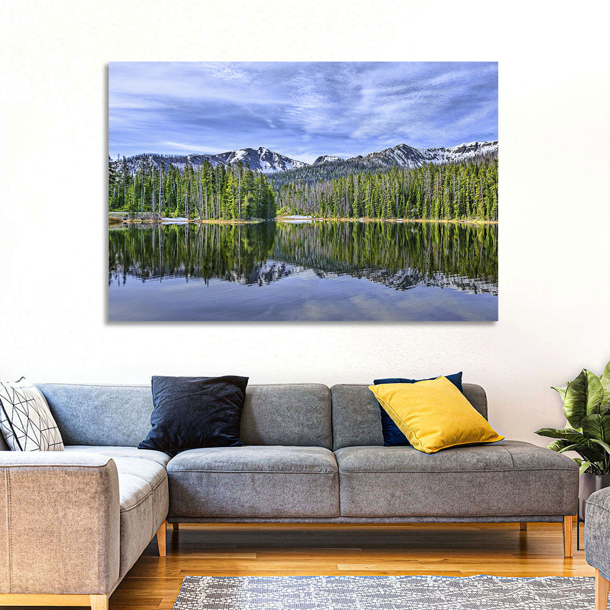 Lake Sylvan Reflection Wall Art in a room, landscape