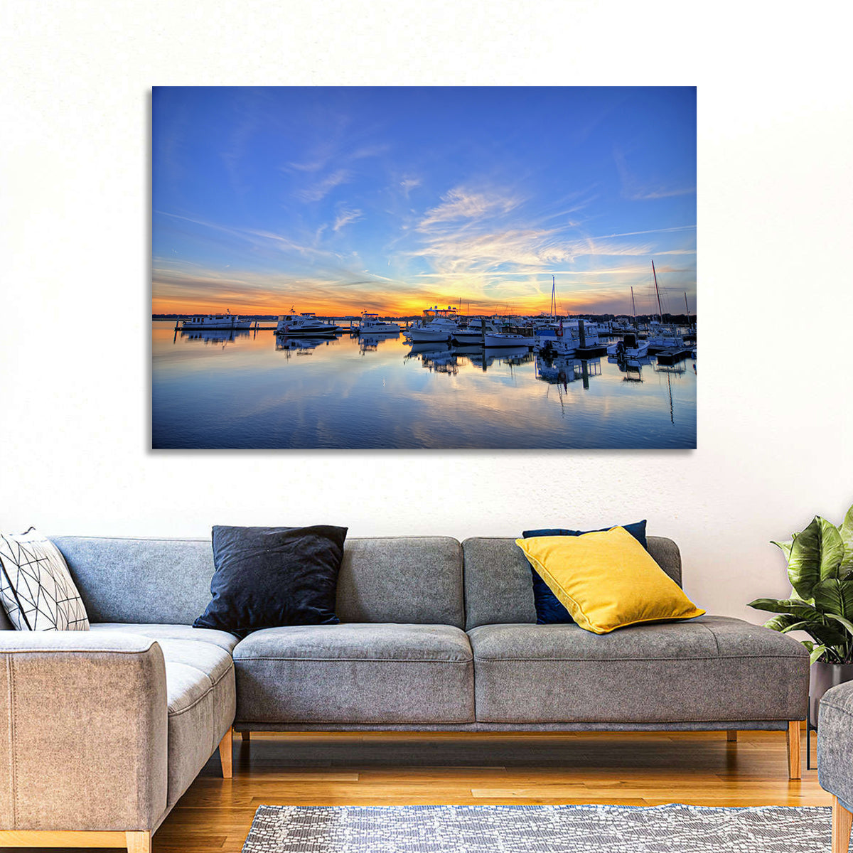 Marina at Golden Hour Wall Art in a room, landscape