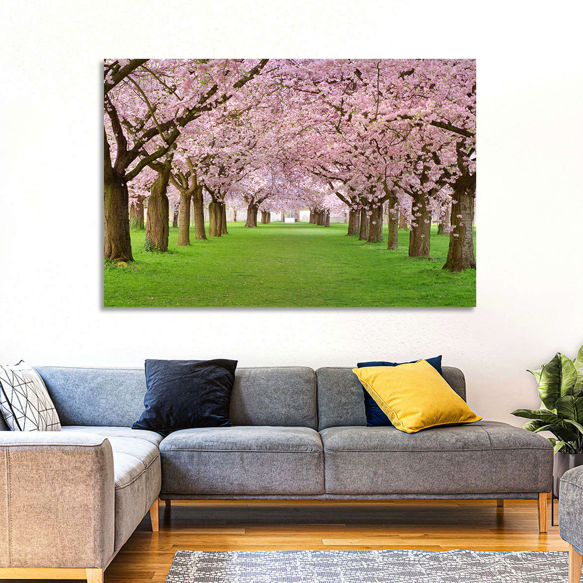 Cherry Blossom Avenue Wall Art in a room, landscape