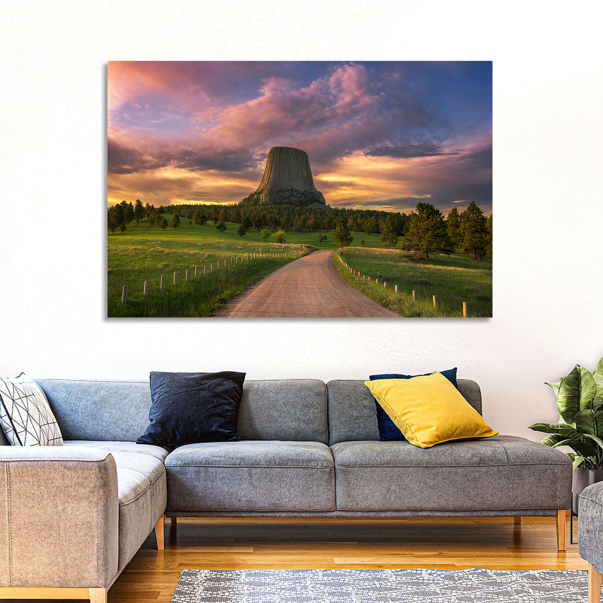 Devils Tower at Sunset Wall Art in a room, landscape