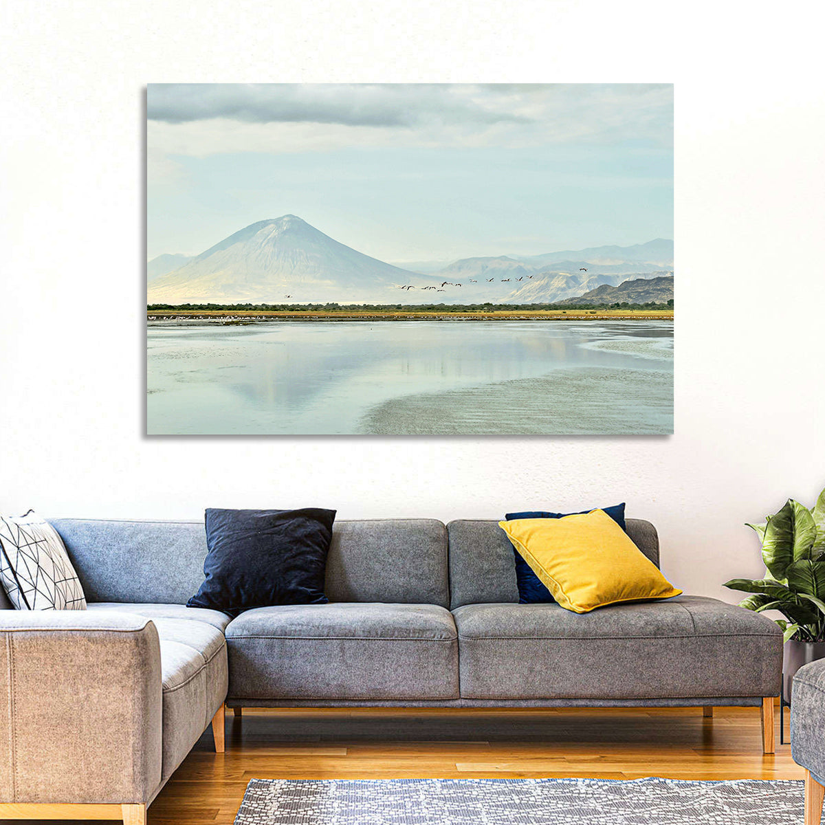 Lake Natron Reflection Wall Art in a room, landscape