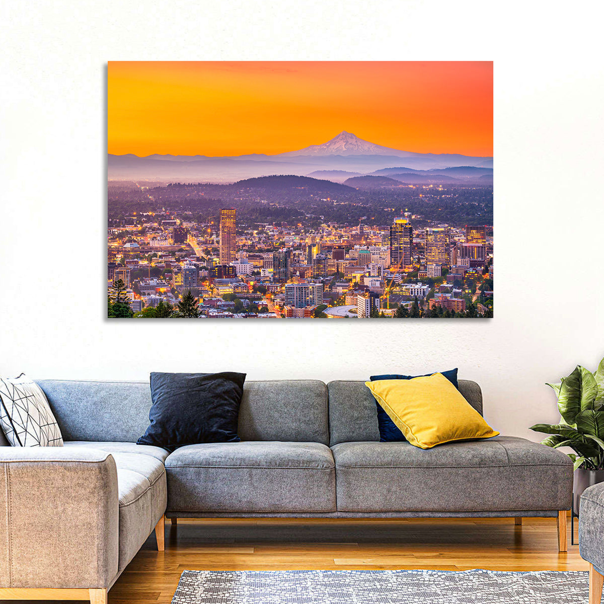 Mount Hood Over Portland Skyline Wall Art