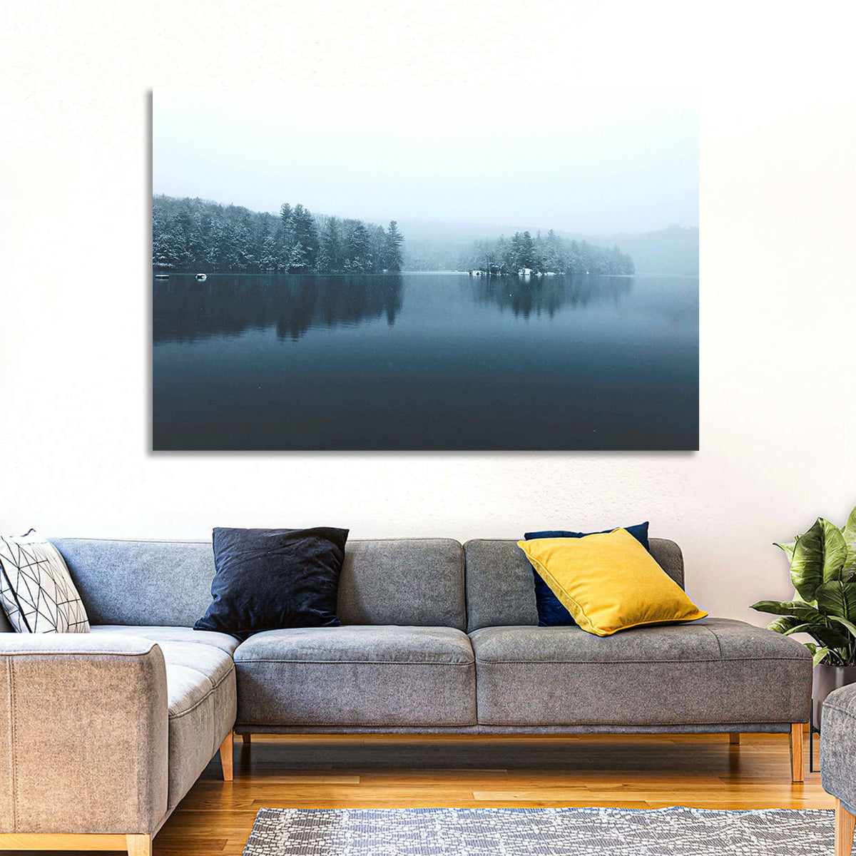 Burr Pond Winter Reflection Wall Art in a room, landscape