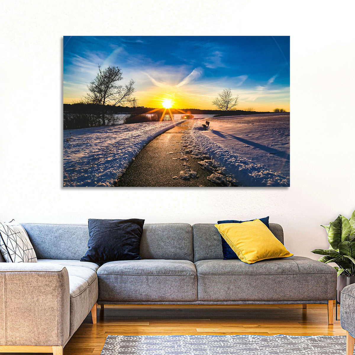 Lake Zorinsky Winter Sunrise Wall Art in a room, landscape