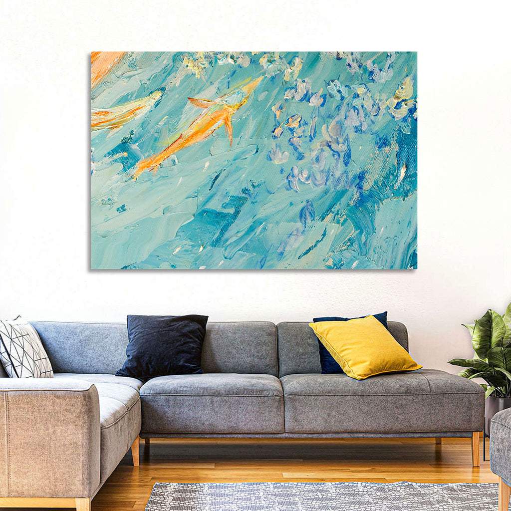 Koi in Blue Abstract Wall Art