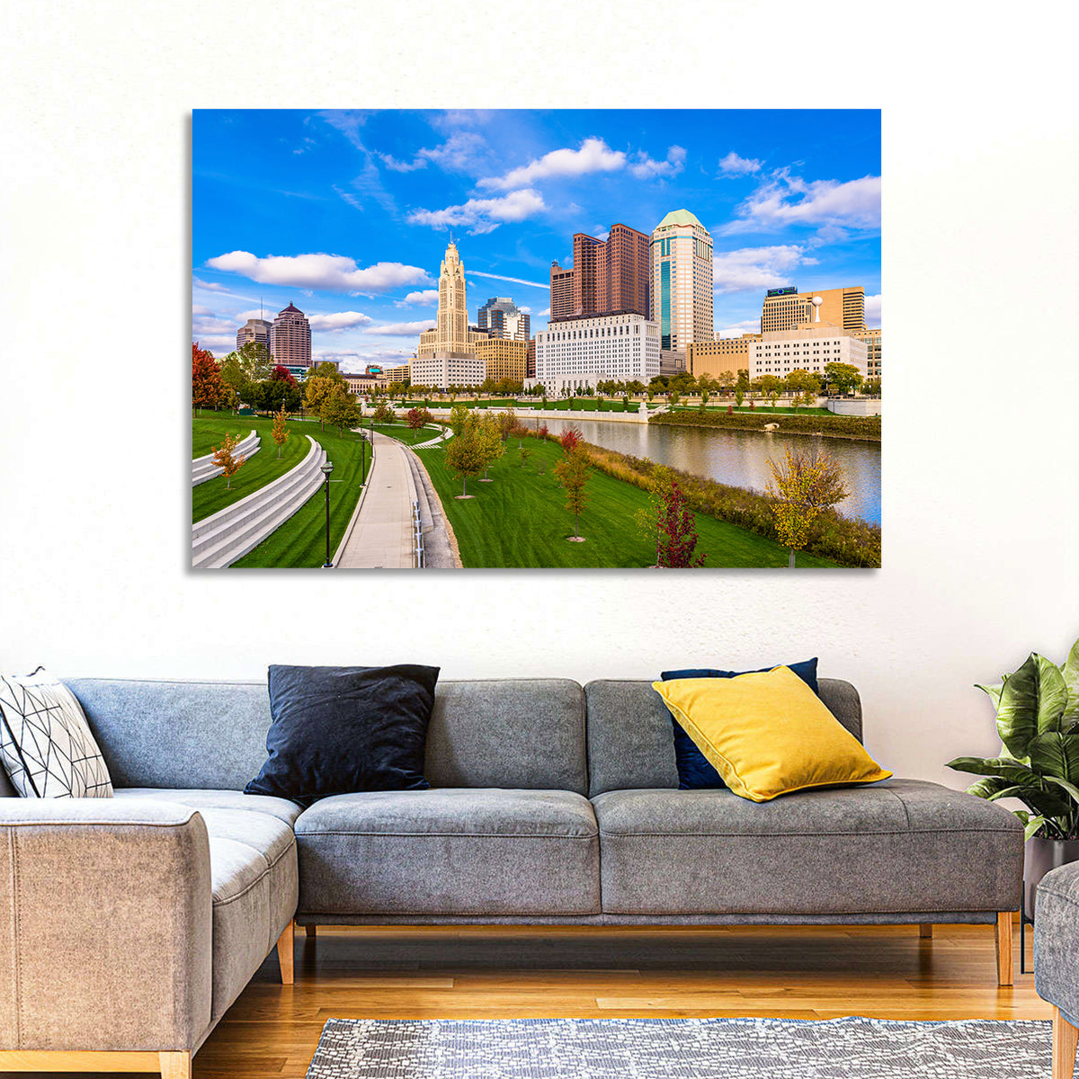Columbus Skyline Wall Art in a room, landscape