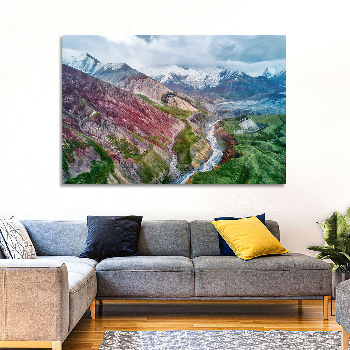 Mount Lenin Glacial Valley Wall Art in a room, landscape