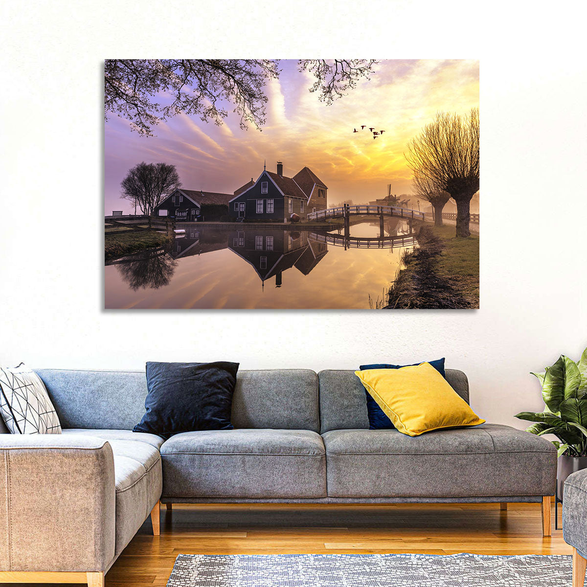 Dutch Canal House at Sunset Wall Art