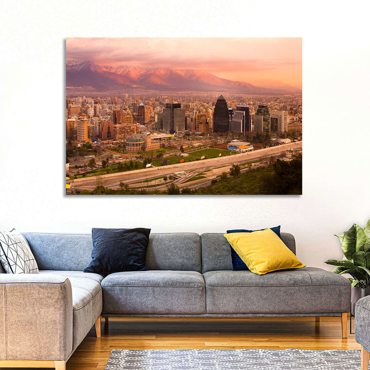 Santiago Skyline at Sunset Wall Art