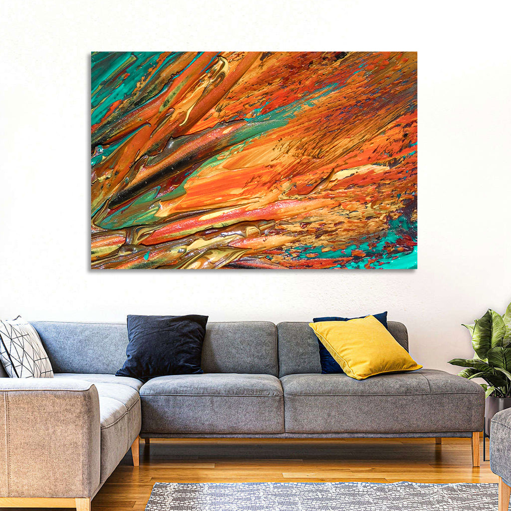 Flowing River Abstract in Orange and Teal Wall Art