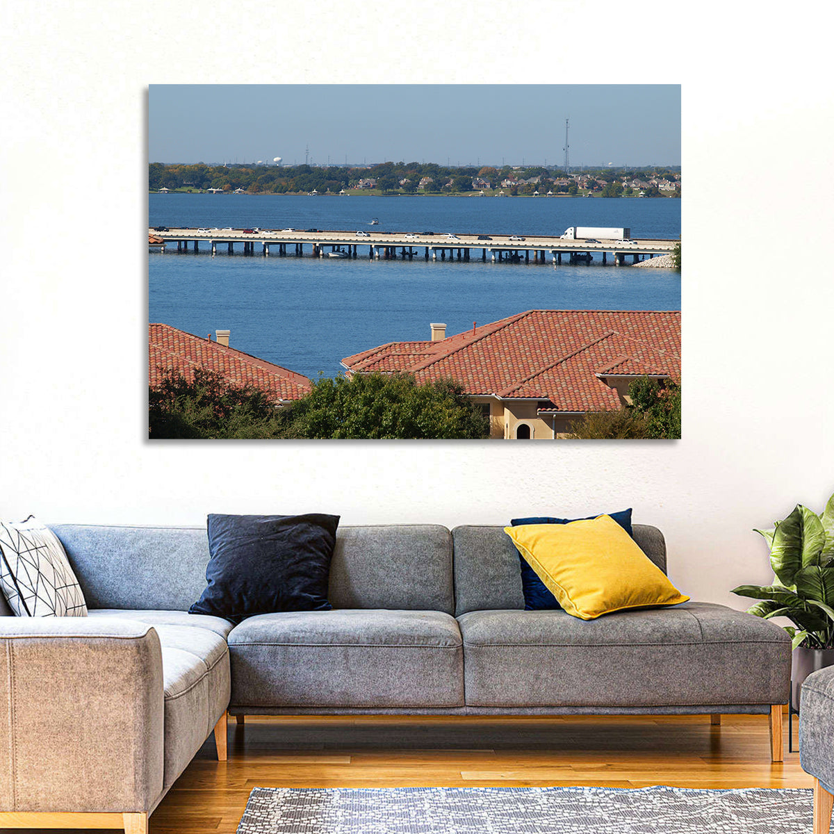 Lake Ray Hubbard Bridge View Wall Art in a room, landscape