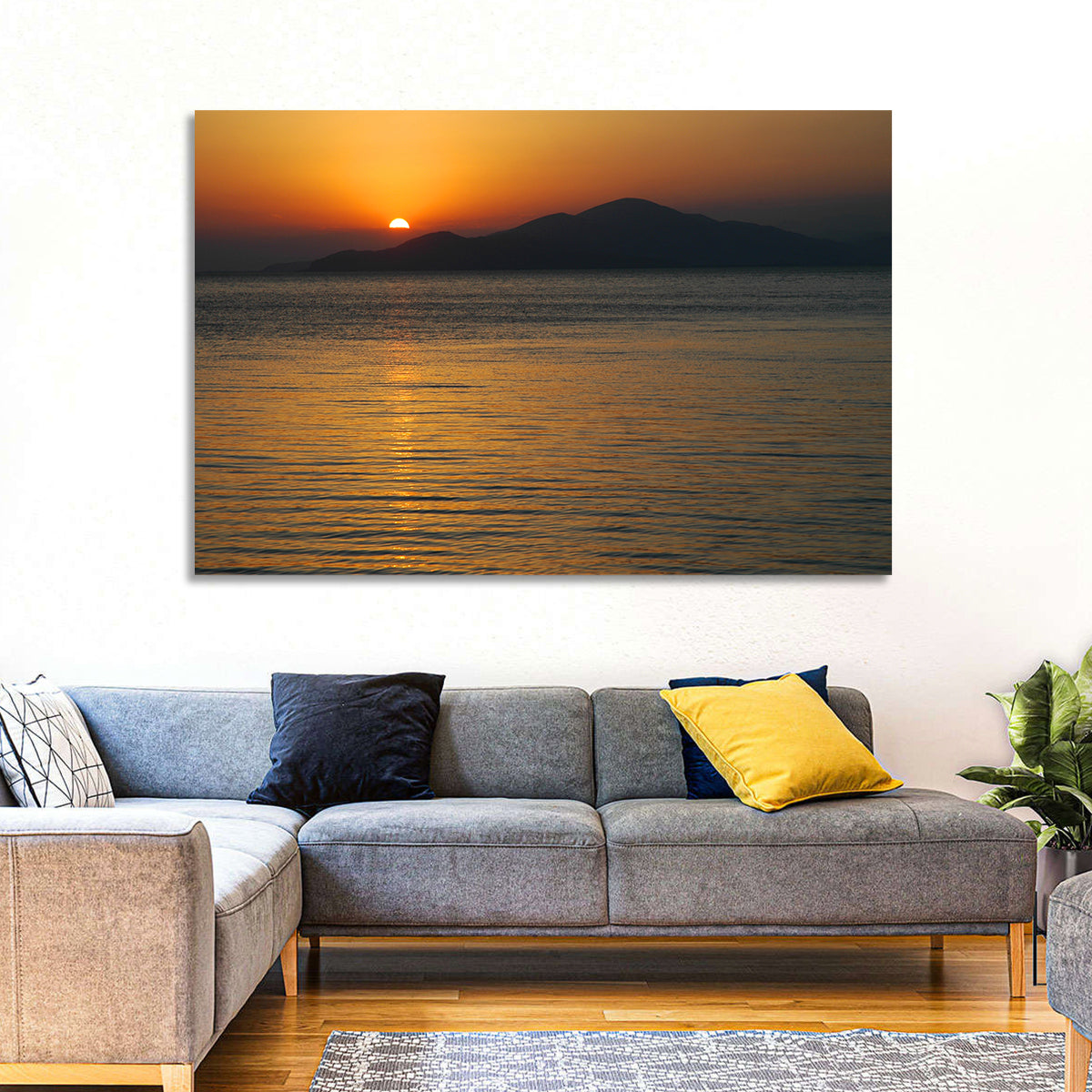 Lake Sevan Sunset Reflection Wall Art in a room, landscape