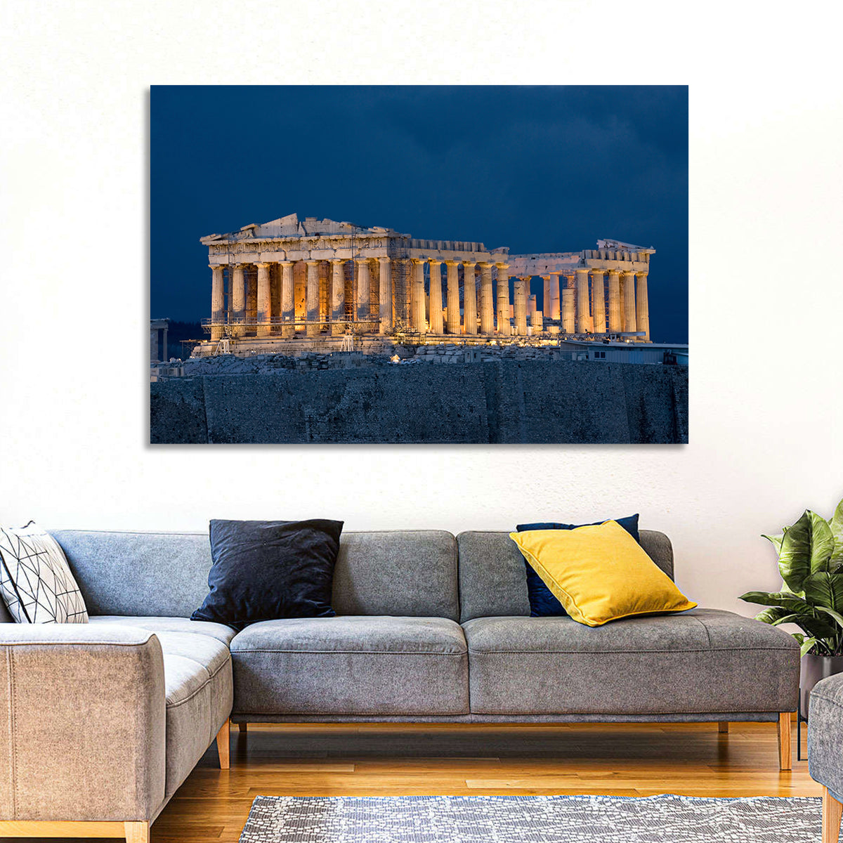 Illuminated Parthenon at Night Wall Art