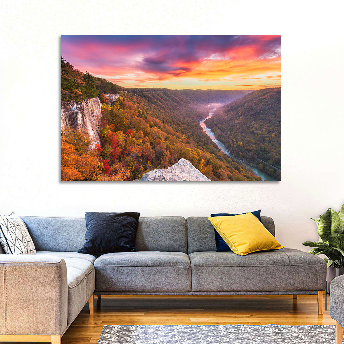 New River Gorge Sunset Wall Art in a room, landscape