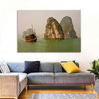 Ha Long Bay Junk Boat and Karst Cliffs Wall Art