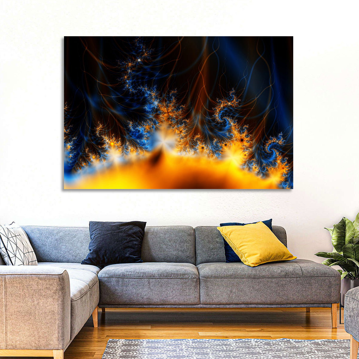 Solar Flare Fractal Flame Wall Art in a room, landscape