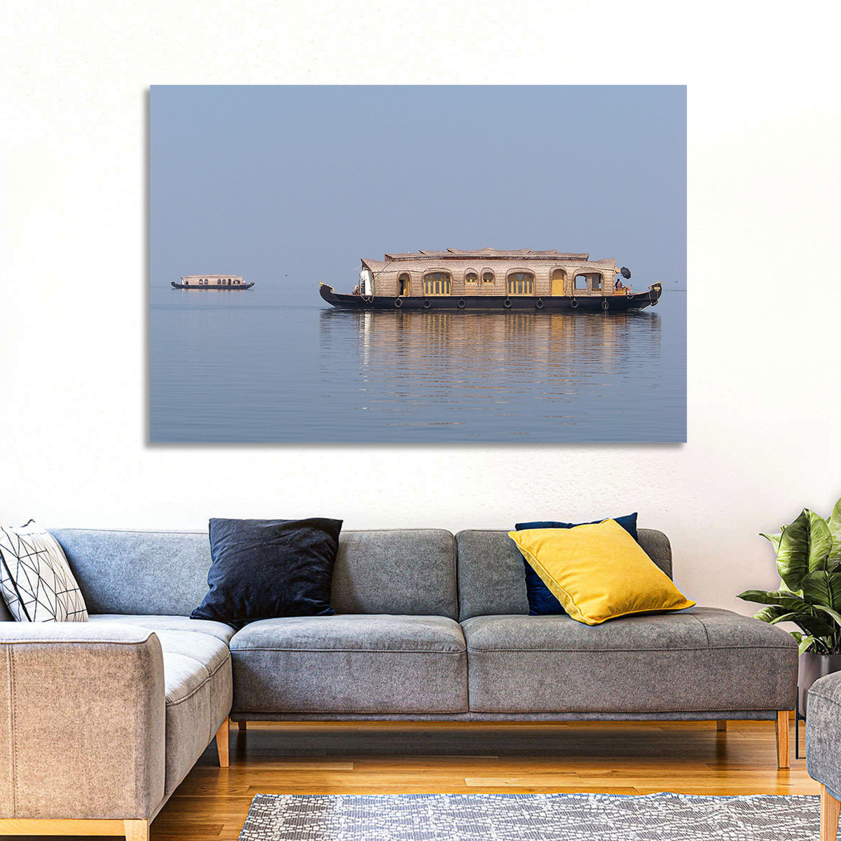 Thatched Houseboat on Vembanad Lake Wall Art in a room, landscape