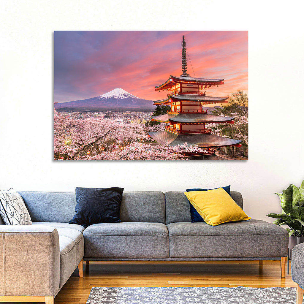 Chureito Pagoda and Mount Fuji at Sunset Wall Art