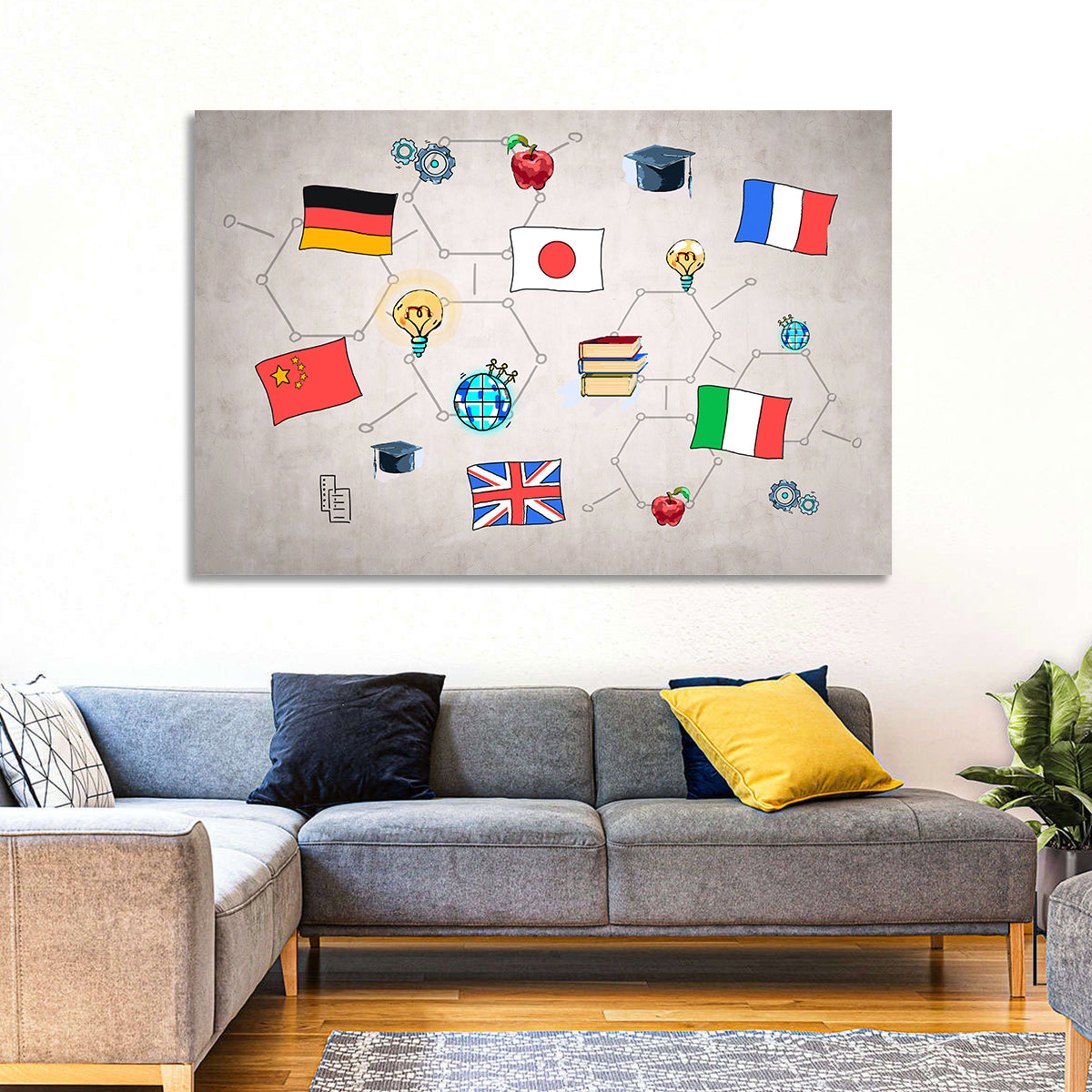 Global Flags Network Wall Art in a room, landscape