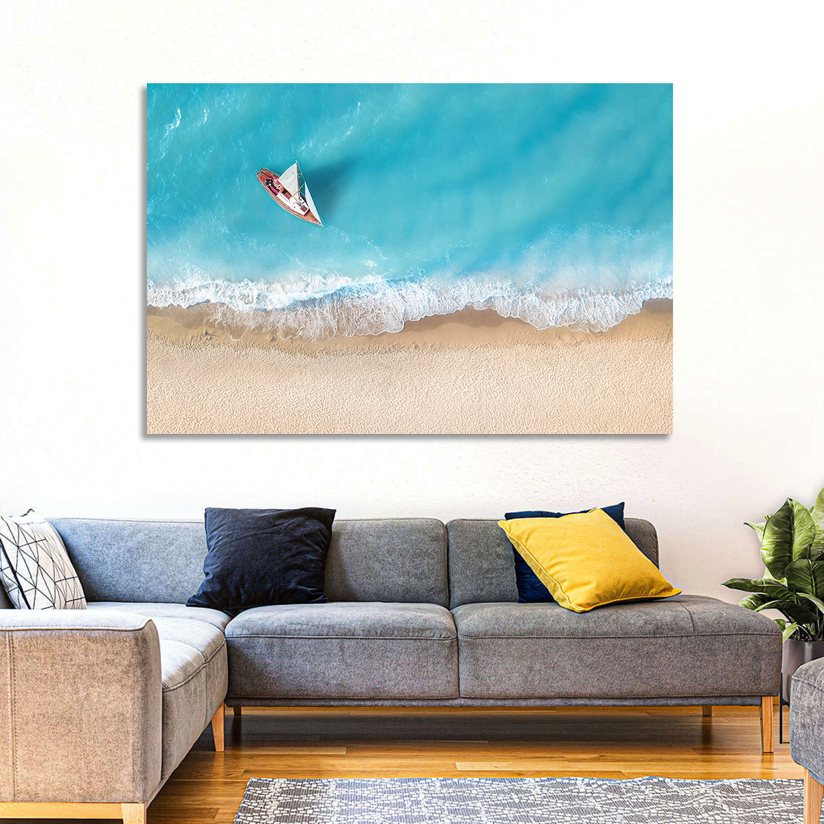 Centered Sailboat Over Turquoise Sea Wall Art