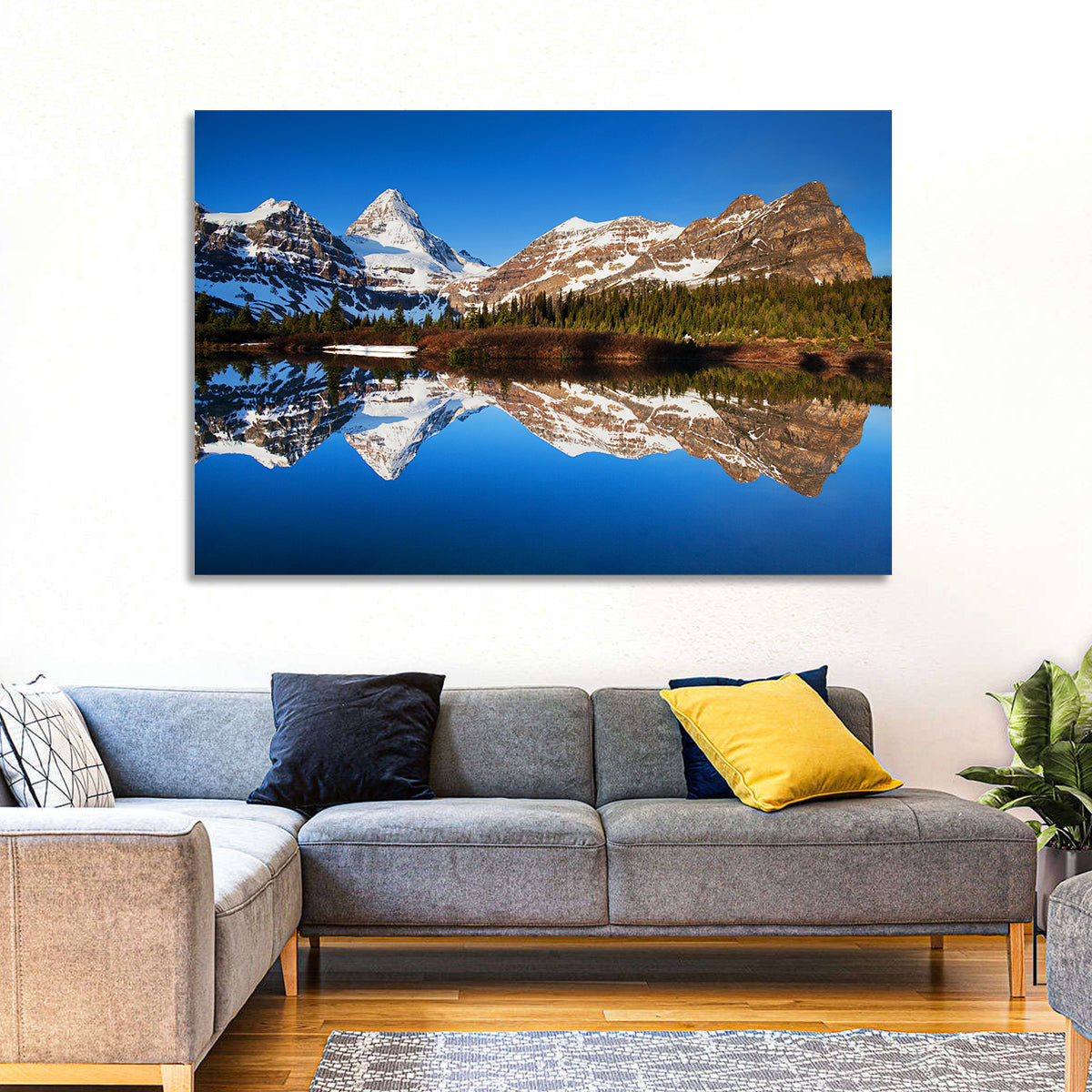Snowy Mount Assiniboine Wall Art in a room, landscape