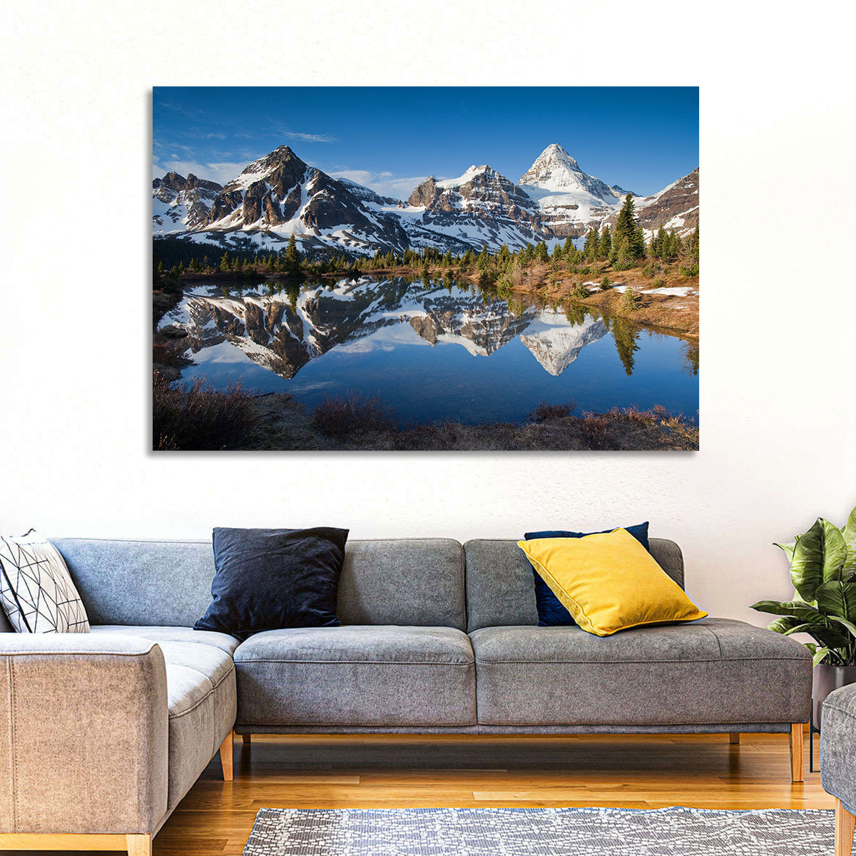 Mount Assiniboine Reflection Wall Art in a room, landscape