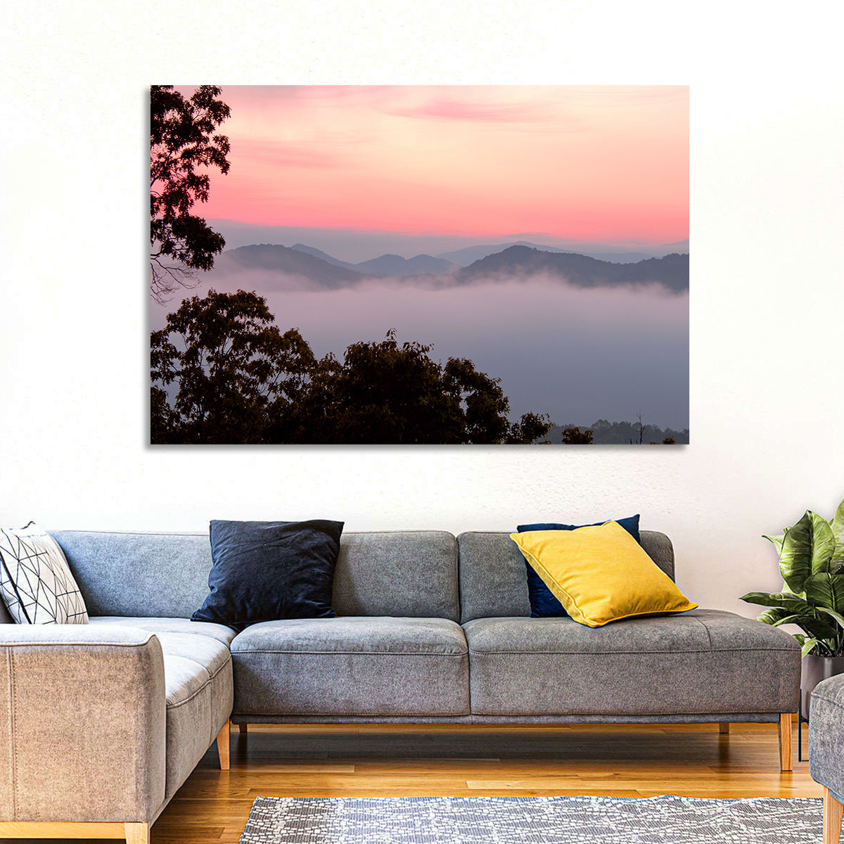 Smogy Foothills Dawn Wall Art in a room, landscape