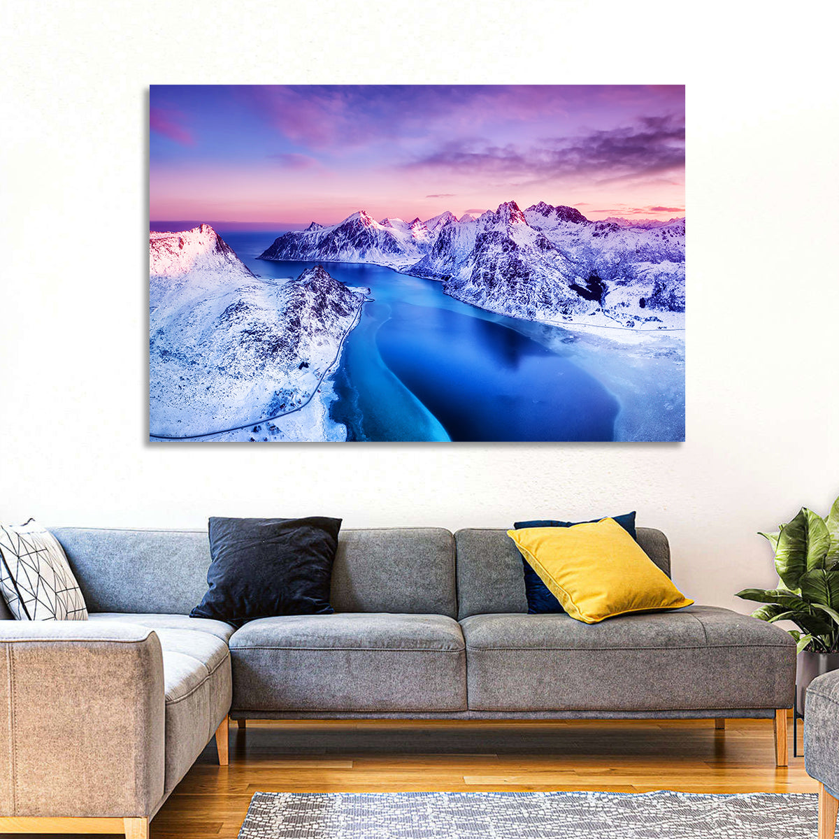 Flakstadpollen Fjord at Sunset Wall Art in a room, landscape