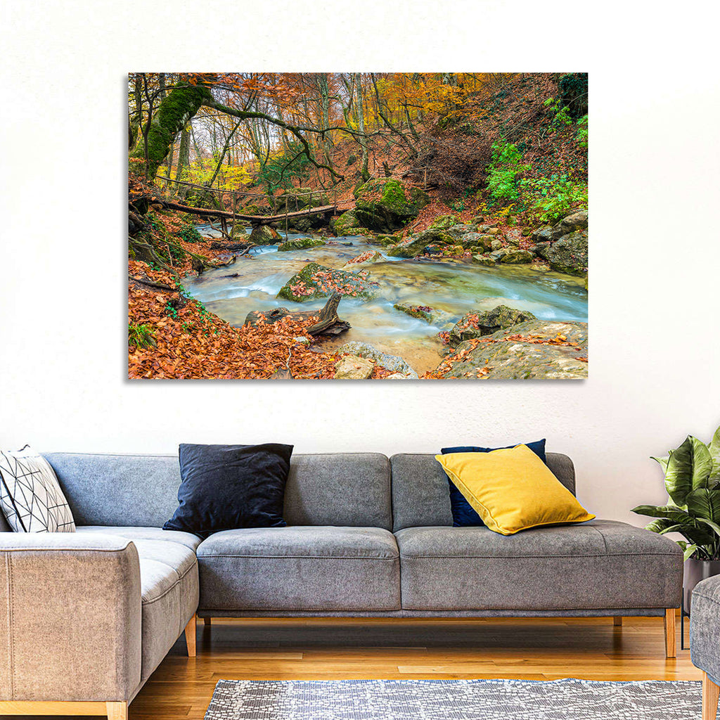 Mossy Footbridge in Autumn Forest Wall Art