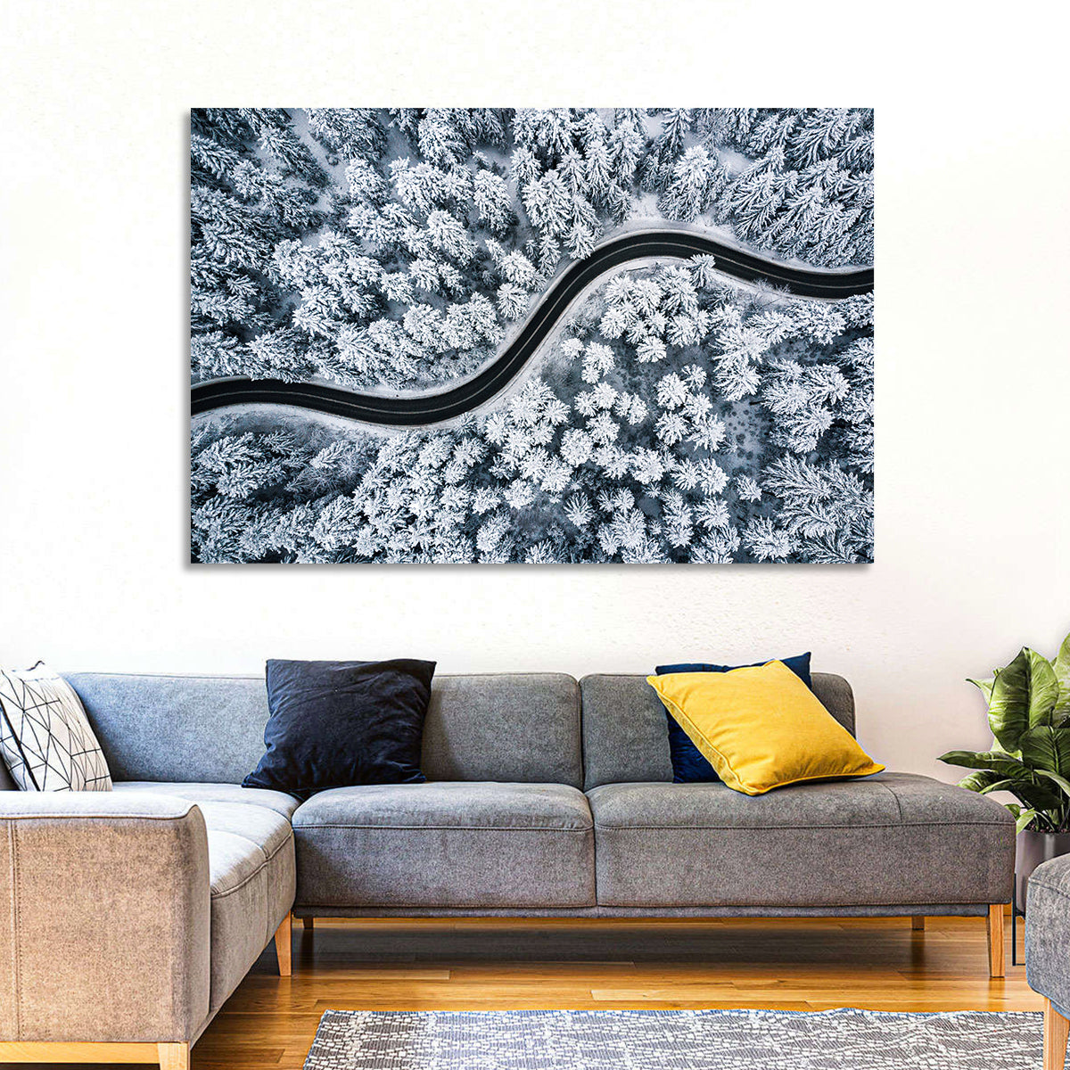 S-curve Winter Forest Road Wall Art