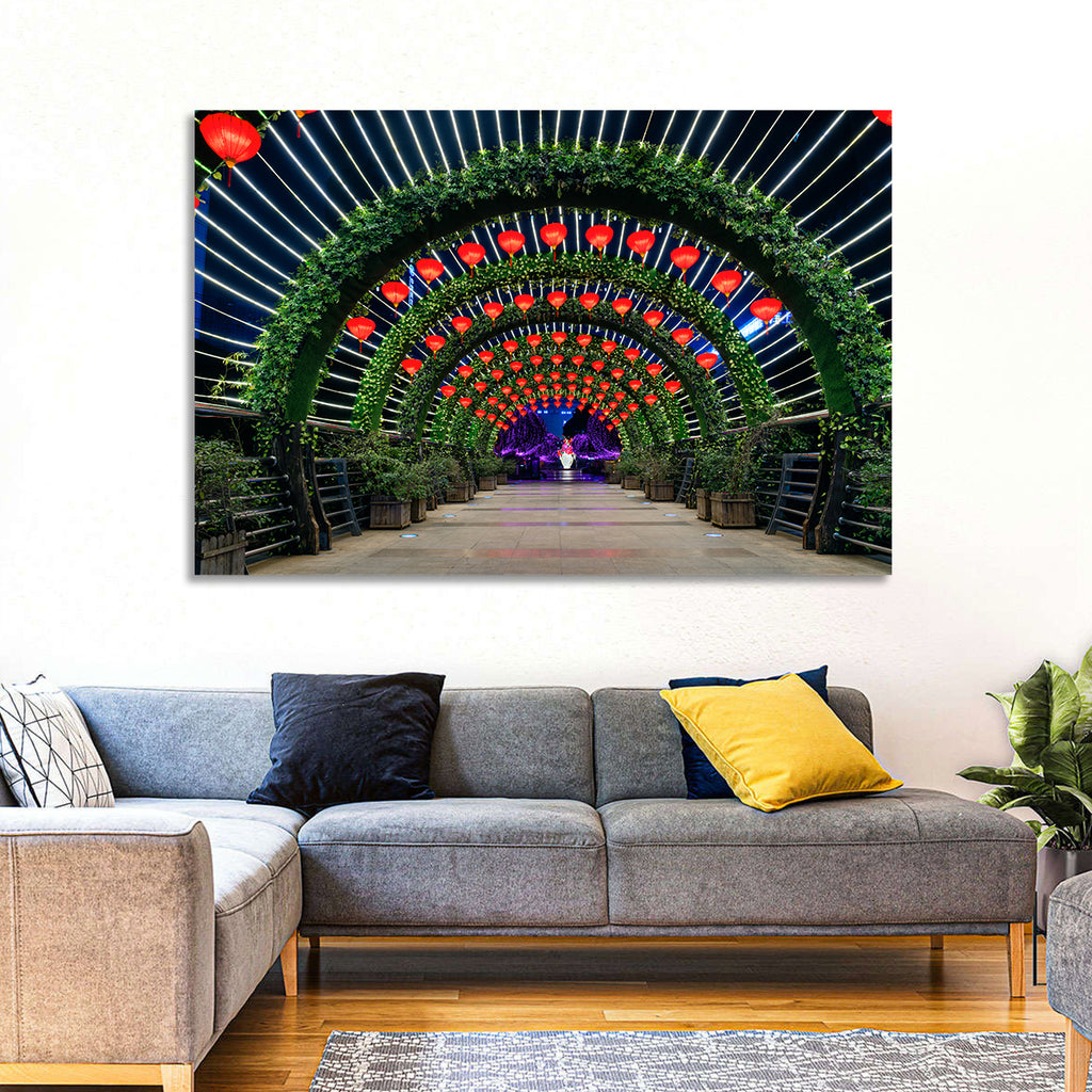 Red Lantern Trellis Tunnel Wall Art