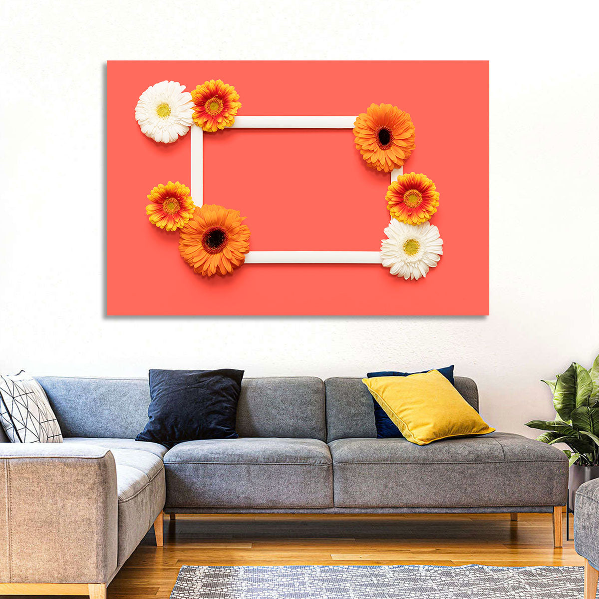 Handwritten Gerbera Greeting Wall Art in a room, landscape