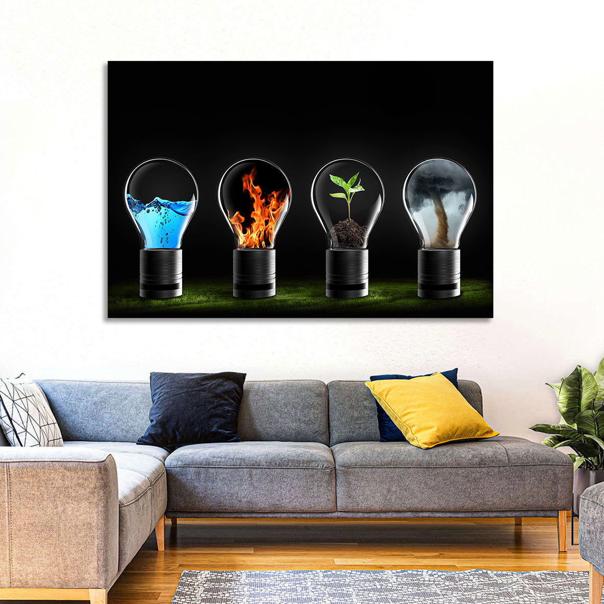 Elemental Light Bulbs Wall Art in a room, landscape