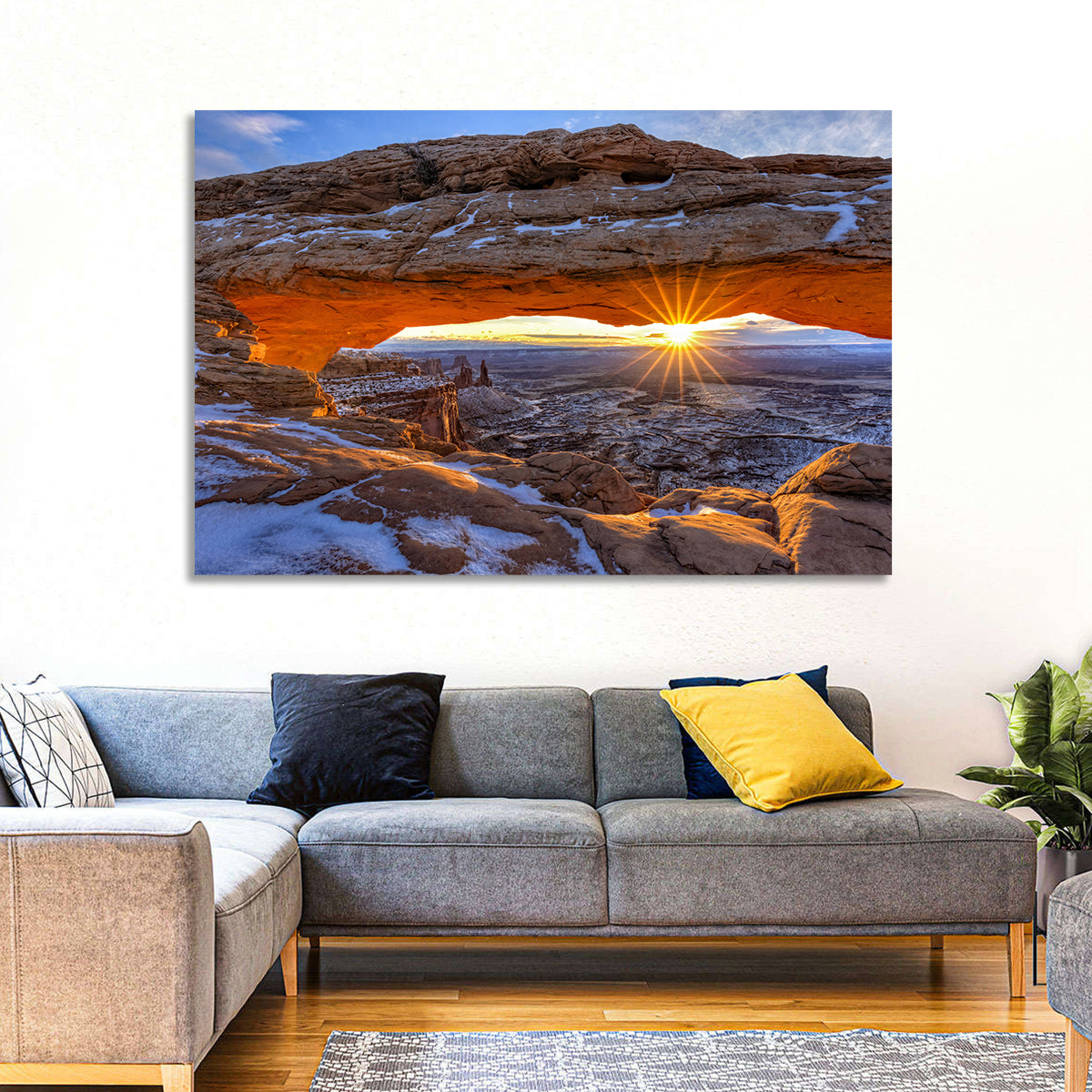 Sunrise at Mesa Arch Wall Art in a room, landscape