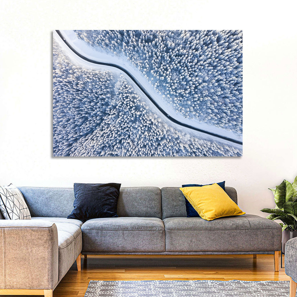Winding Snowy Forest Road Wall Art