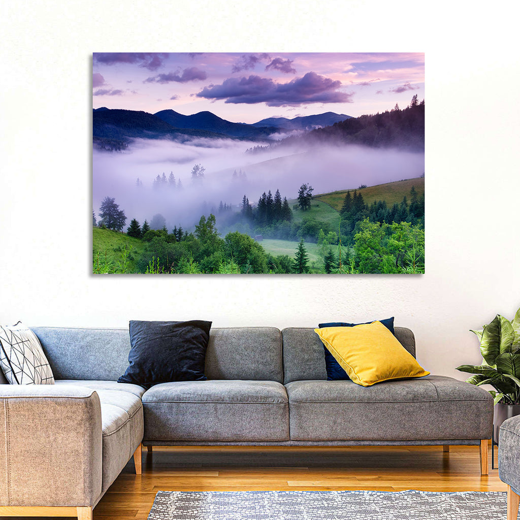Misty Mountain Valley at Twilight Wall Art