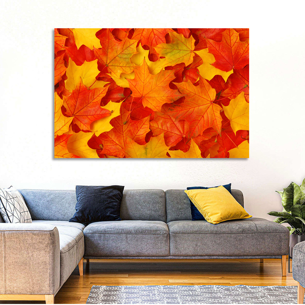 Autumn Maple Leaves Wall Art in a room, landscape