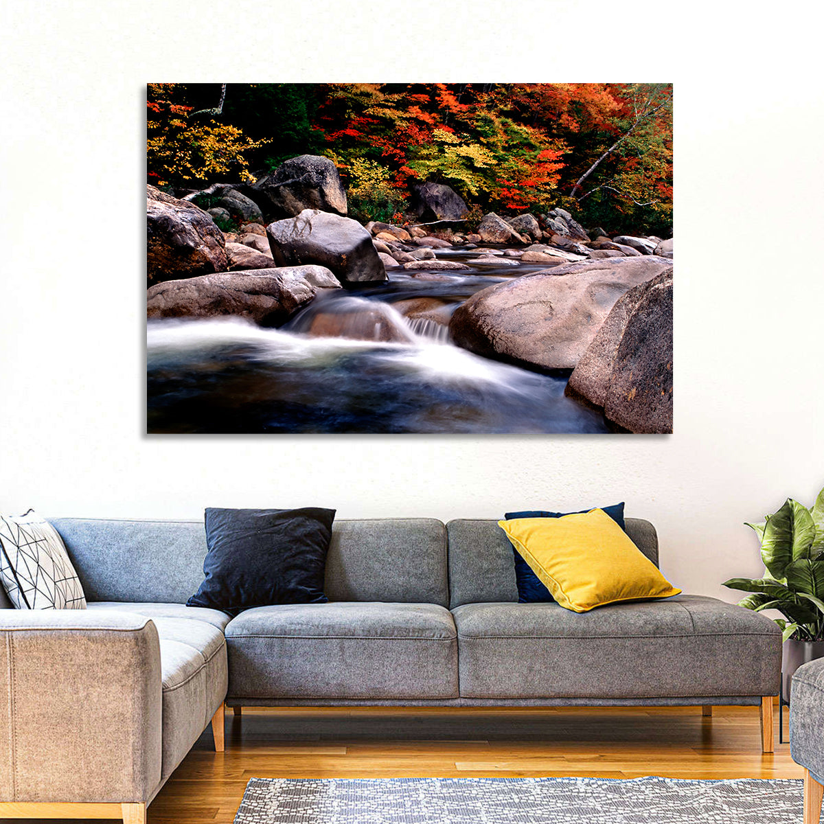 New Hampshire Autumn Stream Wall Art in a room, landscape