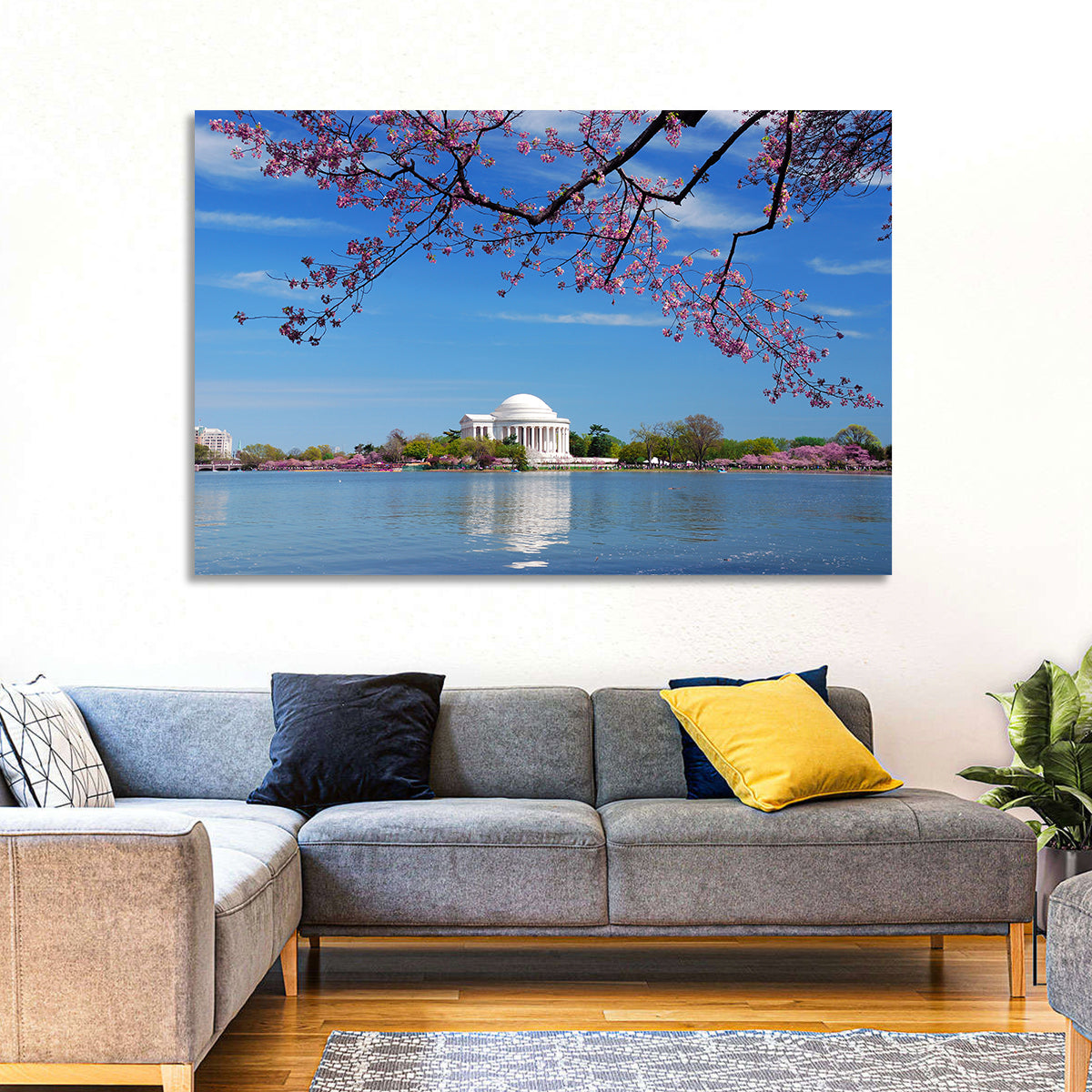 Thomas Jefferson Memorial with Cherry Blossoms Wall Art in a room, landscape