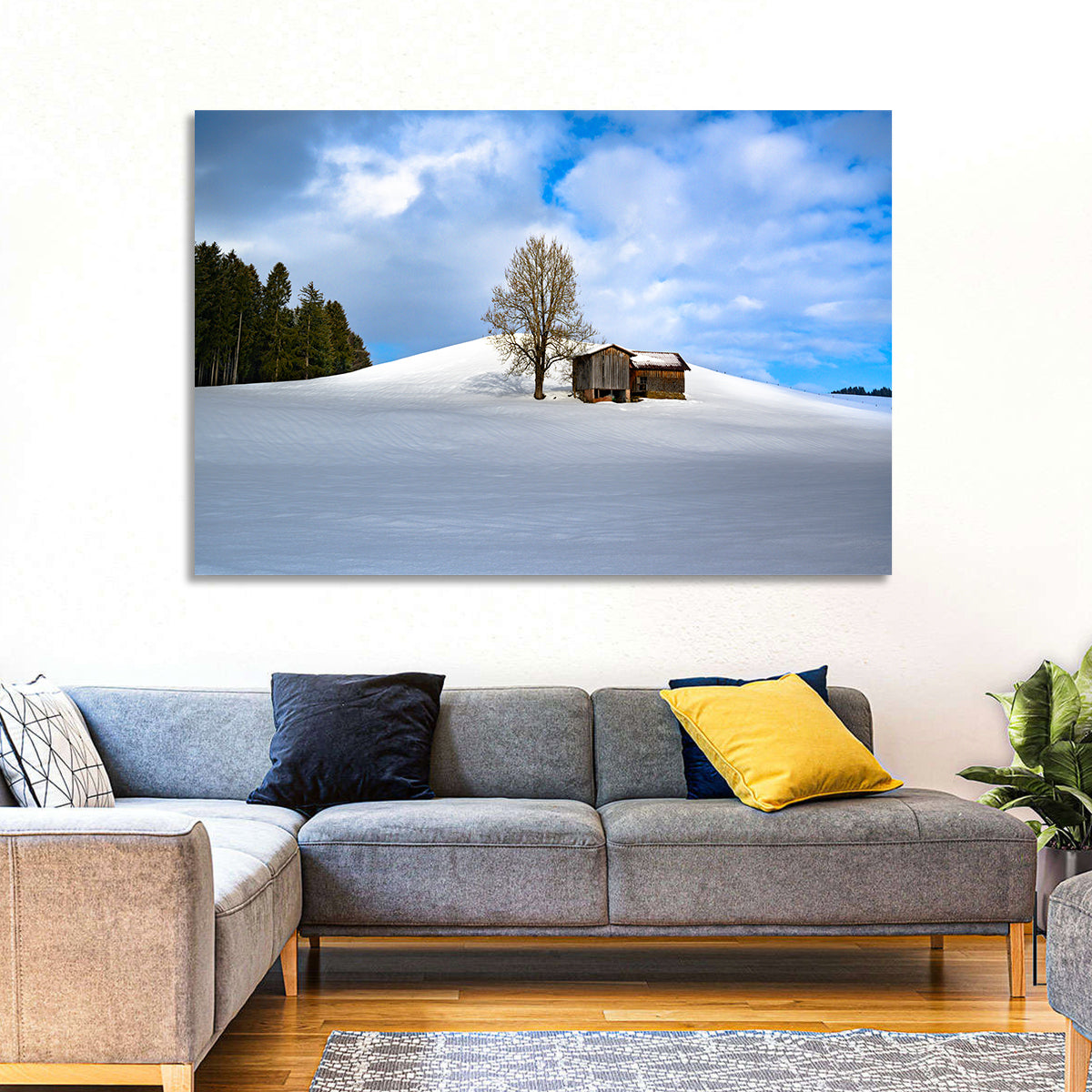 Rustic Barn on a Snowy Hill Wall Art