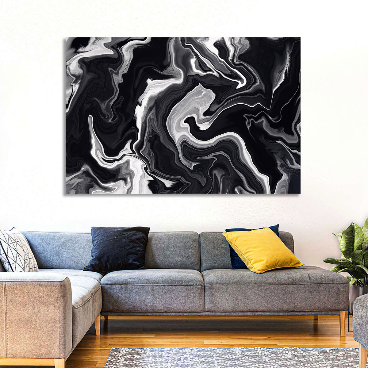 Flowing Black Marble Abstract Wall Art