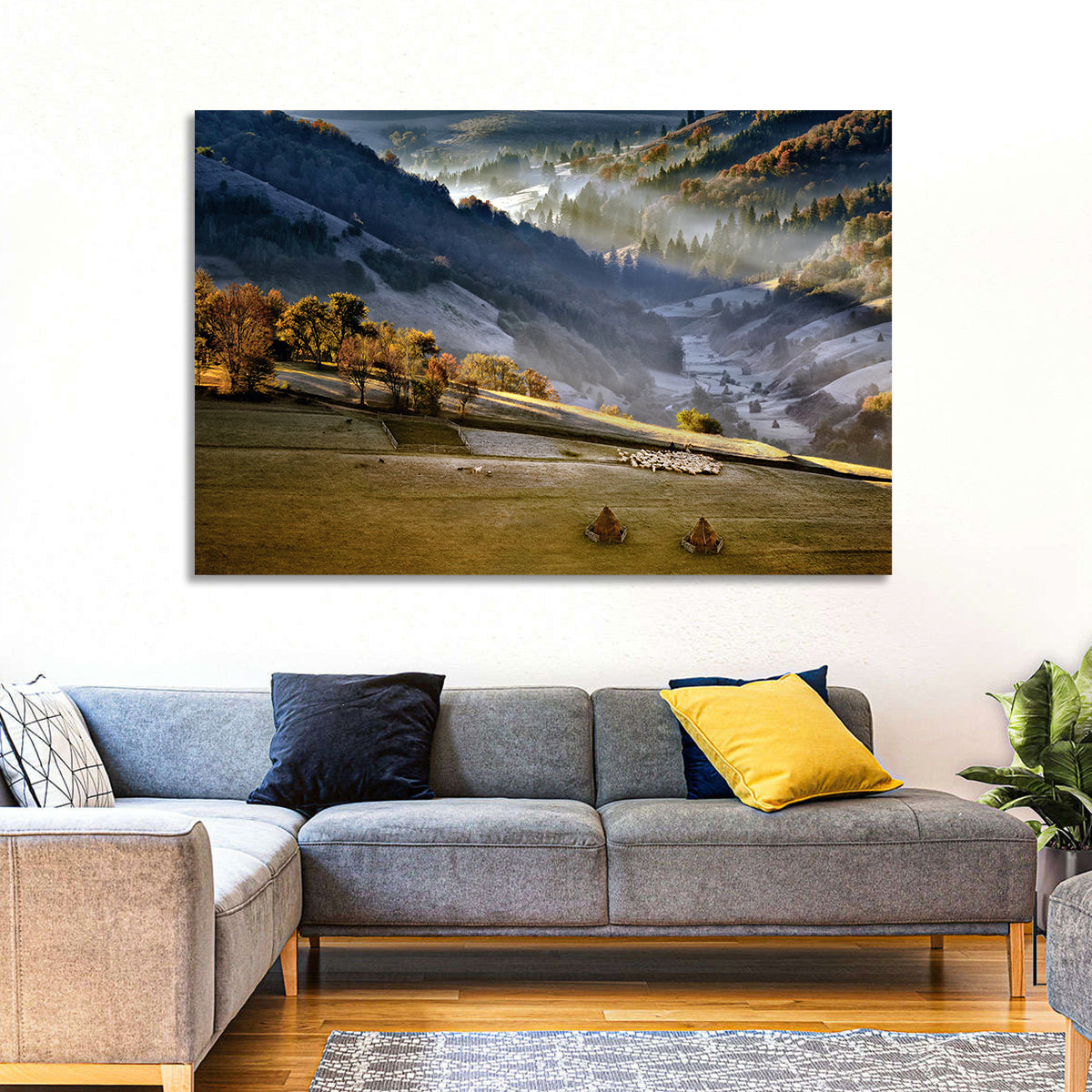 Mountain Village in Morning Mist Wall Art