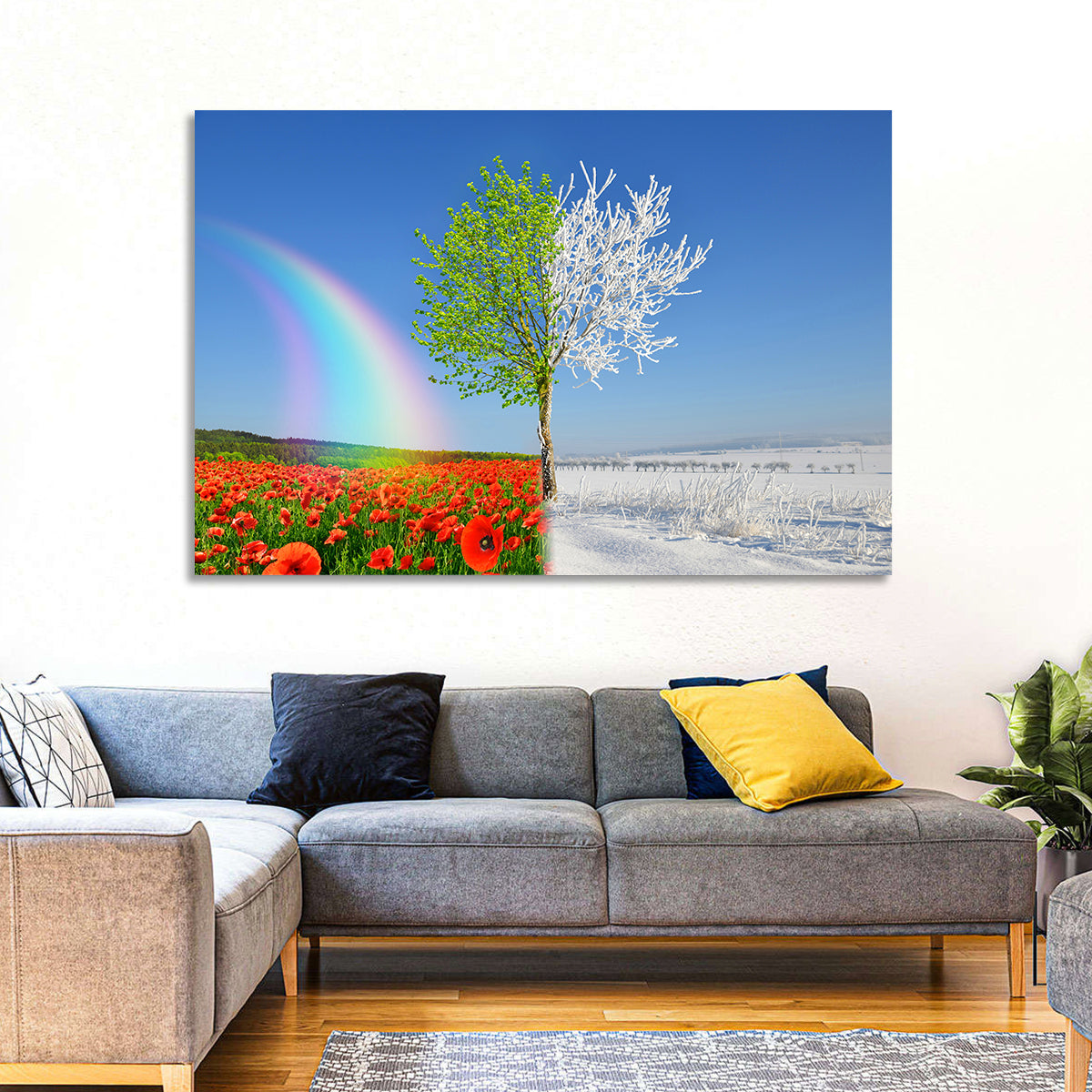 Seasonal Split Landscape Wall Art in a room, landscape
