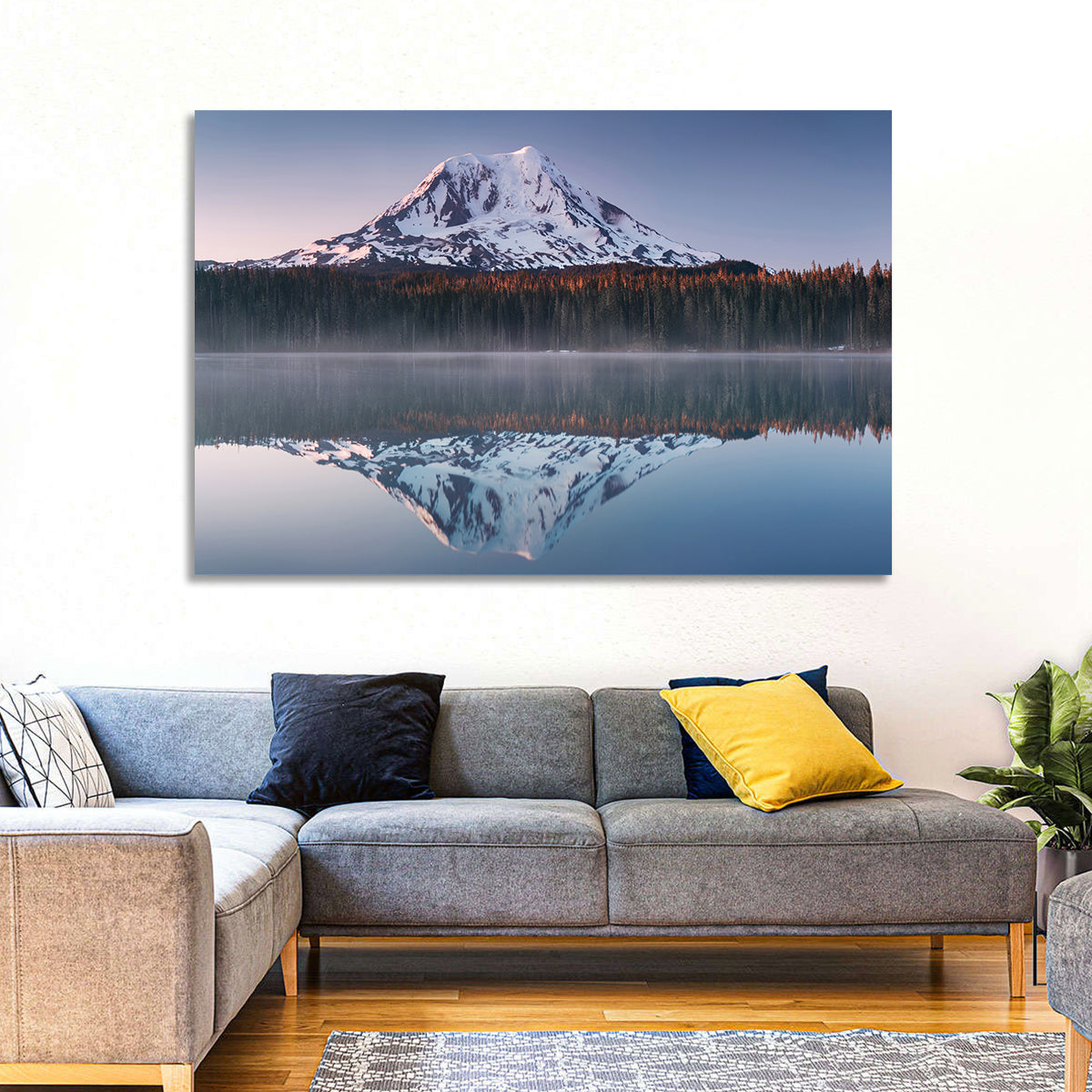 Mount Adams Sunrise Reflection Wall Art in a room, landscape